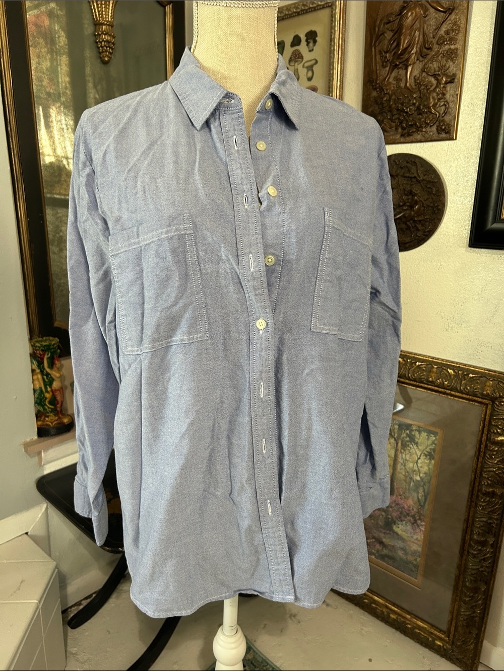 Ladies Lightweight Button-Up Shirt in Light Blue